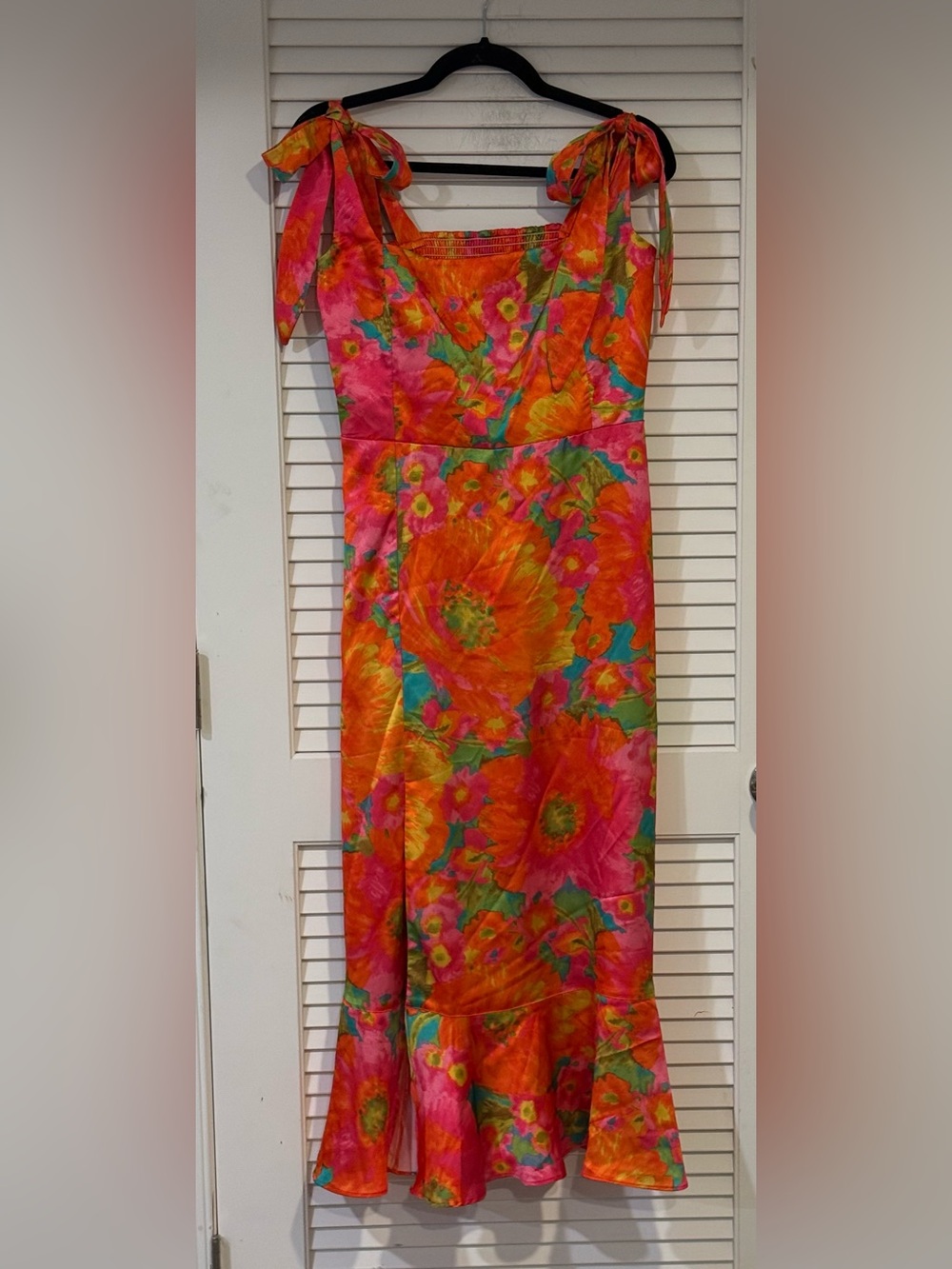 MUMU Garden Midi Dress - Vibrant Orange-Pink Floral Midi Dress